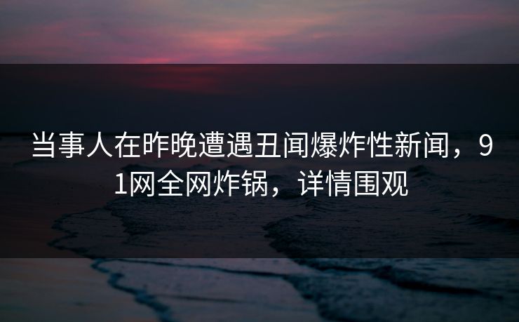 当事人在昨晚遭遇丑闻爆炸性新闻，91网全网炸锅，详情围观